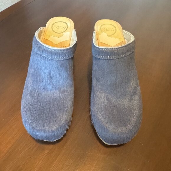 No.6 Old School Clog on High Heel in Light Blue Pony Hair - Picture 2 of 5
